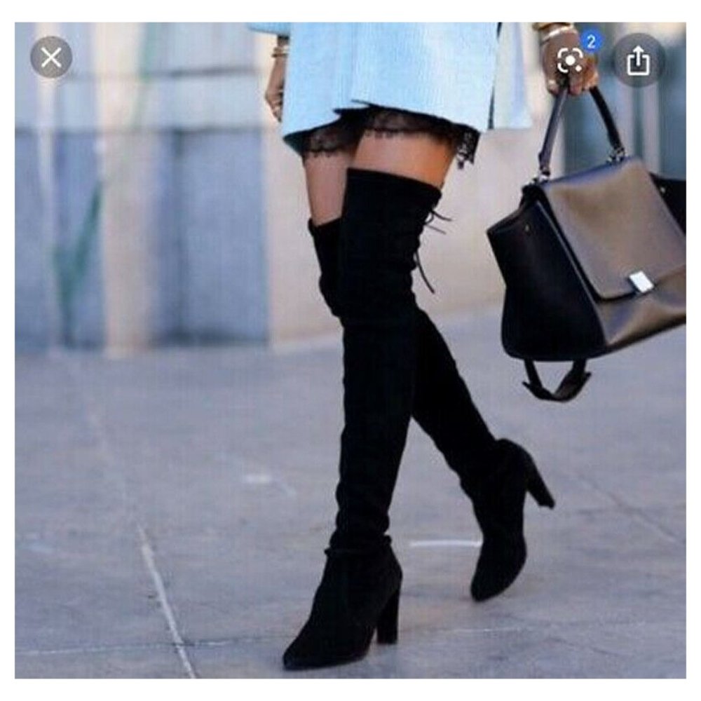 Stuart Weitzman Highland OTK Stretch Suede Boot Black Size 8.5 M MSRP $950 DD380 - Picture 2 of 11